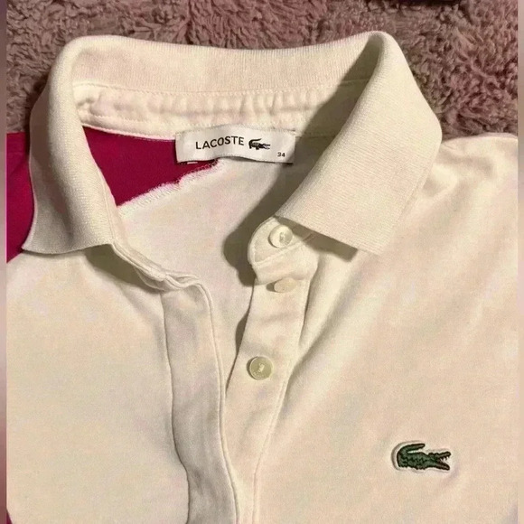 LACOSTE COLOR BLOCK LACE DRESS BURGUNDY / WHITE / FUSHIA PINK SIZE 34 - Picture 5 of 6